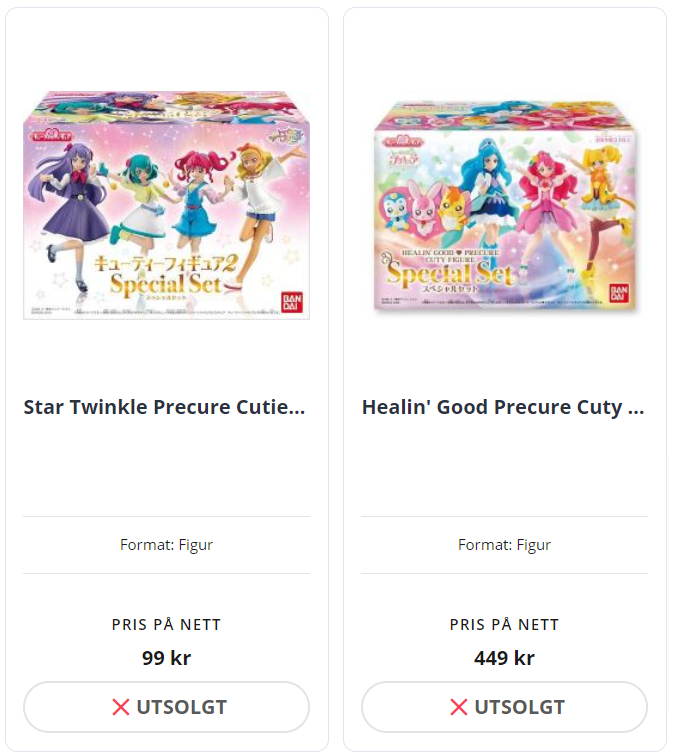 PrecureNO's tweet photo. Precure har utrolig mye forskjellige godsaker og varer som man kan få tak i på nettet. Til tross, så er det eneste vi hadde mulighet å skaffe et par utsolgte figurer (og smågodt)😬 La oss prøve å få @Outland_no &amp; @neo_tokyo_store til å bestille inn fler varer!✨😊 https://t.co/6r94vH64bF