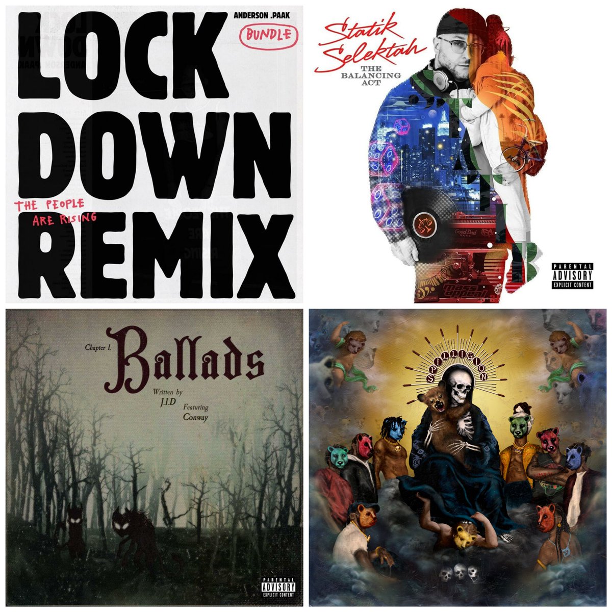 13. Noname - Lockdown Remix by Anderson .Paak14. Blu - Soul Custody by Statik Selektah 15. JID - Ballads 16. Chance the Rapper - Judas by Spillage Village