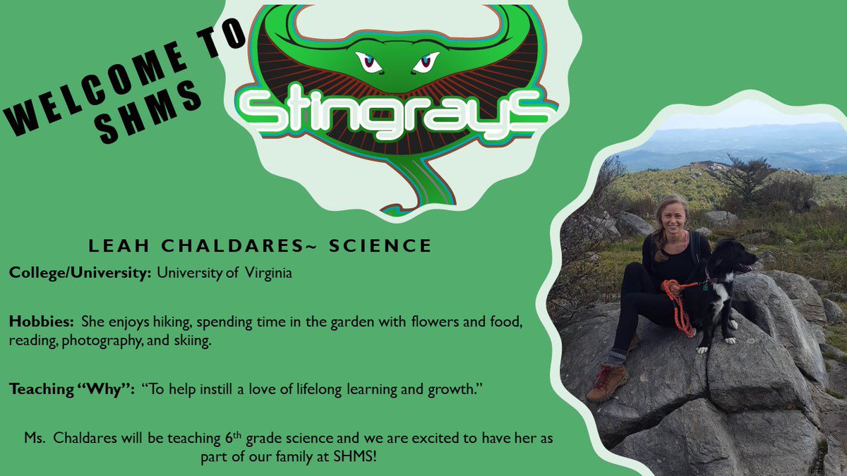 We are excited to welcome Ms. Chaldares to the Stingray Family! <a href="/kanneclark/">Kathryn Clark</a> @ShenaIBlcps <a href="/EdChiLCPS/">Ed Chi</a> <a href="/Royster_SHMS/">Jaclyn Royster</a> <a href="/KRobucci/">Kelly Robucci</a> <a href="/Garey_lcps/">David Garey</a>