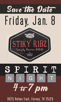 NForneyPto's tweet photo. It's time to get MESSY y'all!
This Friday night from 4-7pm, a portion of your purchase at STIKY RIBZ benefits OUR great school - just tell 'em you're a PrOuD supporter of North Forney High School and then get busy ordering some great BBQ! #ShareThisOut #nfpto #SpiritNight https://t.co/Bnu9wc7ego
