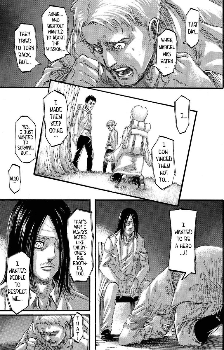 I think Reiner is the character that understands the part of Eren who feels guilty, the selfish part who puts his flawed goal about freedom before other people's lives, kinda like how Reiner put his selfish desires about being a hero before Bertholdt and Annie's lives