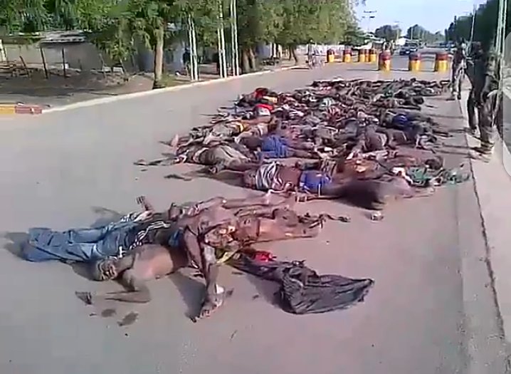 Eyin Omo ale, alaye baje, #endsars here is what massacre looks like. Below are bandits soldiers killed today 03/01/2021 along Katsina Bini Gwari express. @Djswitchaholic @mrmacaronii eyin werey, sey una see. Nothing like this hapn for Lekki oo. God bless our @HQNigerianArmy