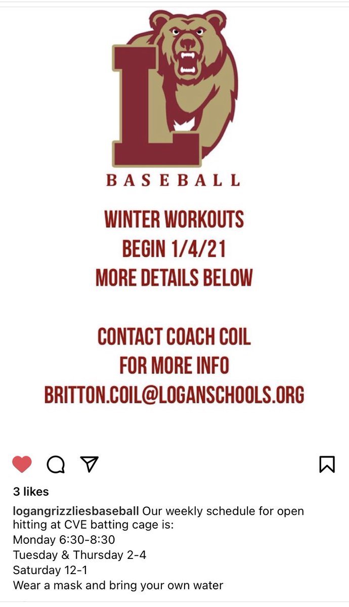 Logan High School Baseball (@lhsgrizzbsb) on Twitter photo Coach <a href="/brittoncoil/">Britton Coil</a> just posted the open gym schedule for this week. 2021 is already better, but baseball season is going to be amazing! Go Grizzlies! Coach <a href="/brittoncoil/">Britton Coil</a> just posted the open gym schedule for this week. 2021 is already better, but baseball season is going to be amazing! Go Grizzlies!