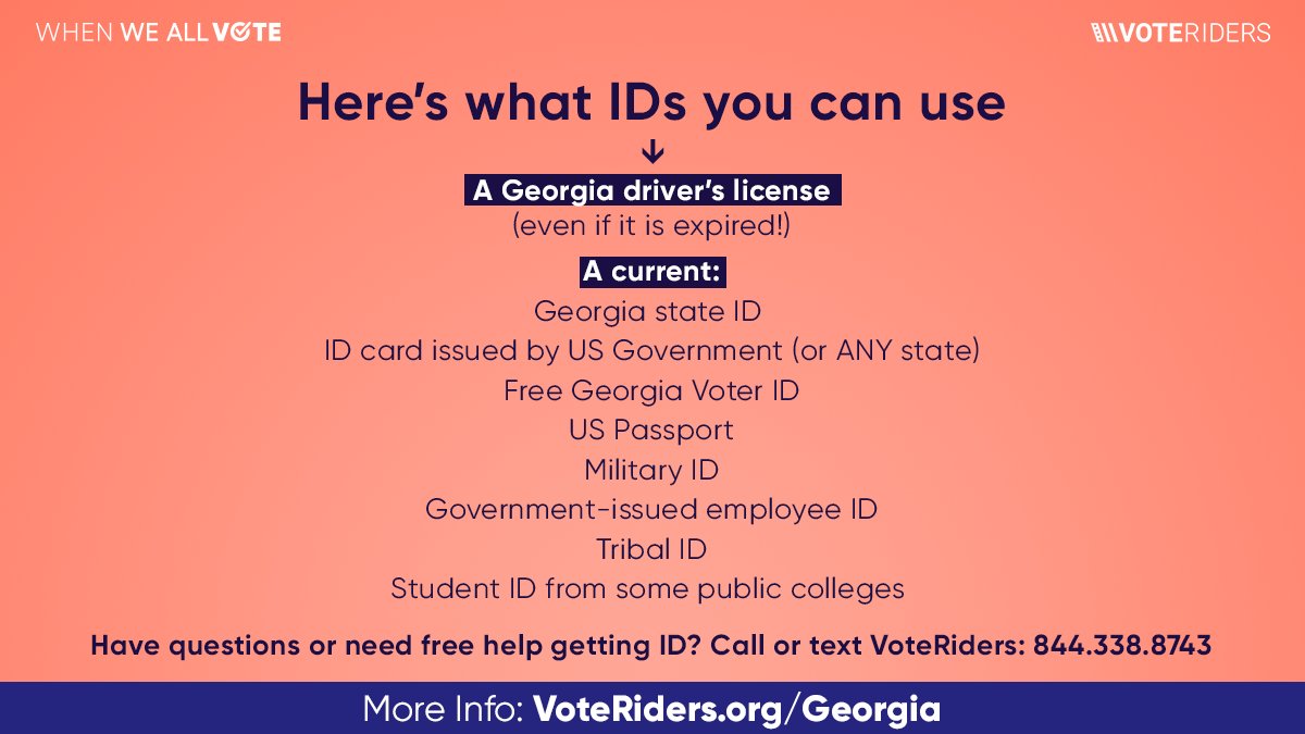 The last day to vote in the Georgia runoff for the U.S. Senate is this Tuesday, January 5th. If you’re voting in-person on #ElectionDay, you will need an ID. Take a few minutes today to make sure you’re ready to make your voice heard with @WhenWeAllVote and @VoteRiders.