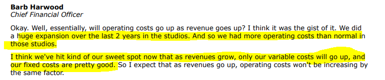 10/  $TBRD currently trades at 10x LTM adj. EBITDA (~8.5x NTM Adj. EBITDA). I believe this is a fair value given the margin expansion opportunity (they have invested heavily in fixed costs, particularly addition of LA studio+Ottawa expansion) and double-digit topline growth.