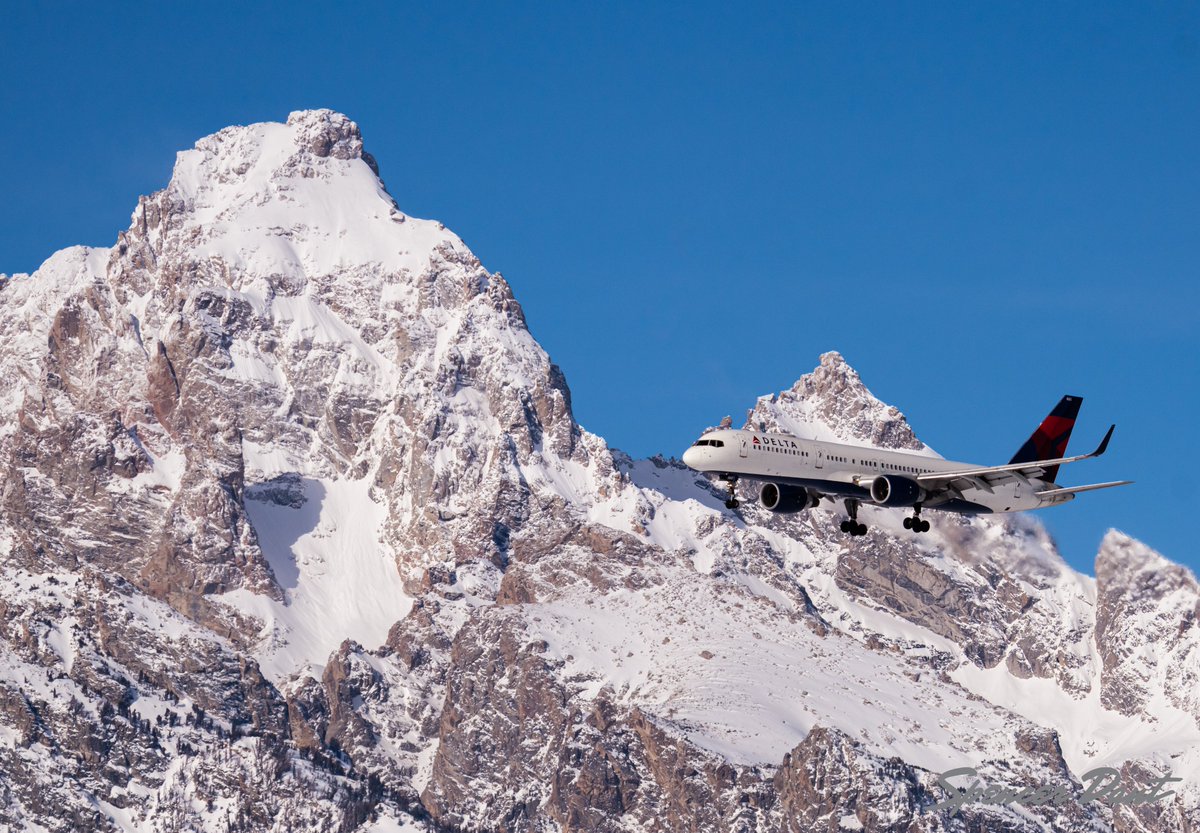 December 28 - Jackson, WY. Apparently the only permissible final approach at Jackson's airport makes for some easy photography as planes take a southward bend past Grand Teton.