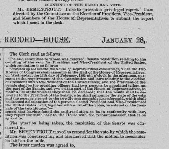 Yet, while the then-newly enacted ECA told the President of the Senate just to announce the vote, as you can see here, in 1889 the House & Senate agreed to a con res that told him to announce the vote "and the persons elected" and that's what he did.Same in 1893 & 1897.13/