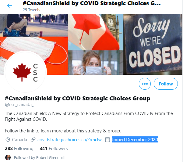 Now, within the last 72 hours, Mr. Greenhill, and the “COVID Strategic Choices Group” (“CSCC”, first tweet on Dec 30, 2020) are promoting the new  #CanadianShield strategy…(remember the CSCC/ #CandianShield is funded by Global Canada…)