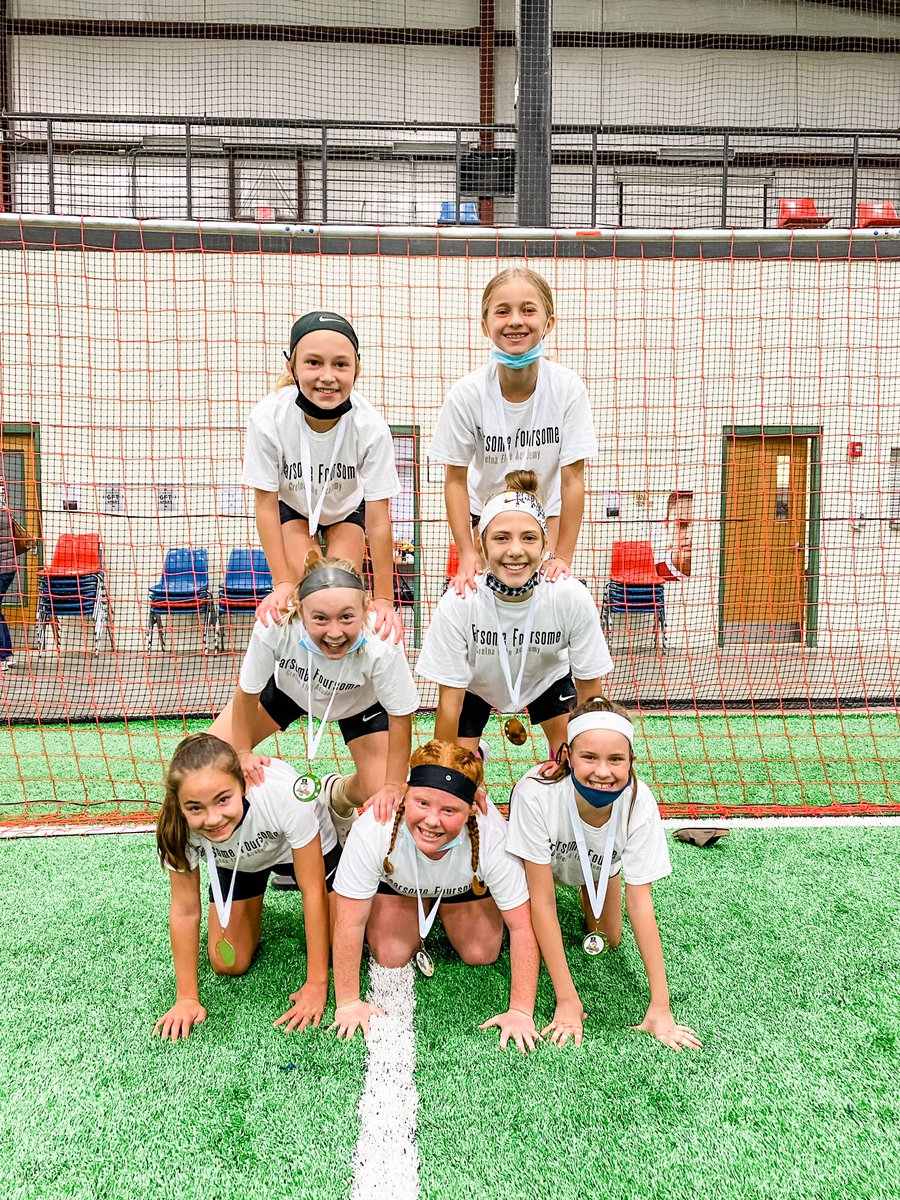 Farpost_soccer's tweet photo. Playing in the U13 division for the 2021 Frosty Classic, these U12 girls from @GretnaEliteAcad still take home the Gold medals! The Fearsome Foursome love small sided- soccer and the human pyramid! #frostyclassic #4v4 #BIGsmiles https://t.co/eePvAs9Q7m