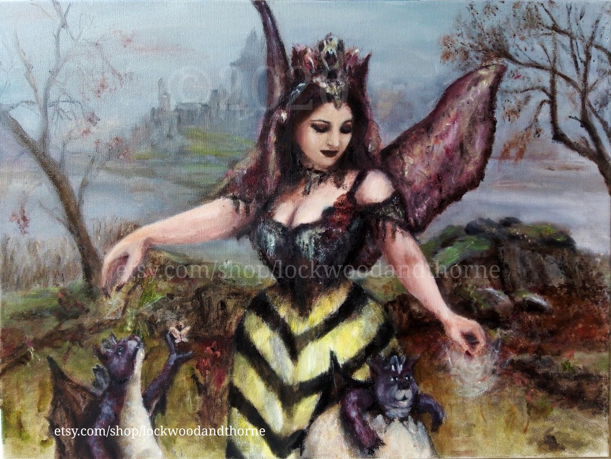 For those that may be interested, here's my painting, 'For a Few Dragons More' as I did it. Etsy.com/shop/lockwooda… #traditionalart #oilpainting #fairytale #fairy #dragons #ArtistOnTwitter #fantasyart #fantasyartist #buymyart #storybook #fae #kilchurncastle