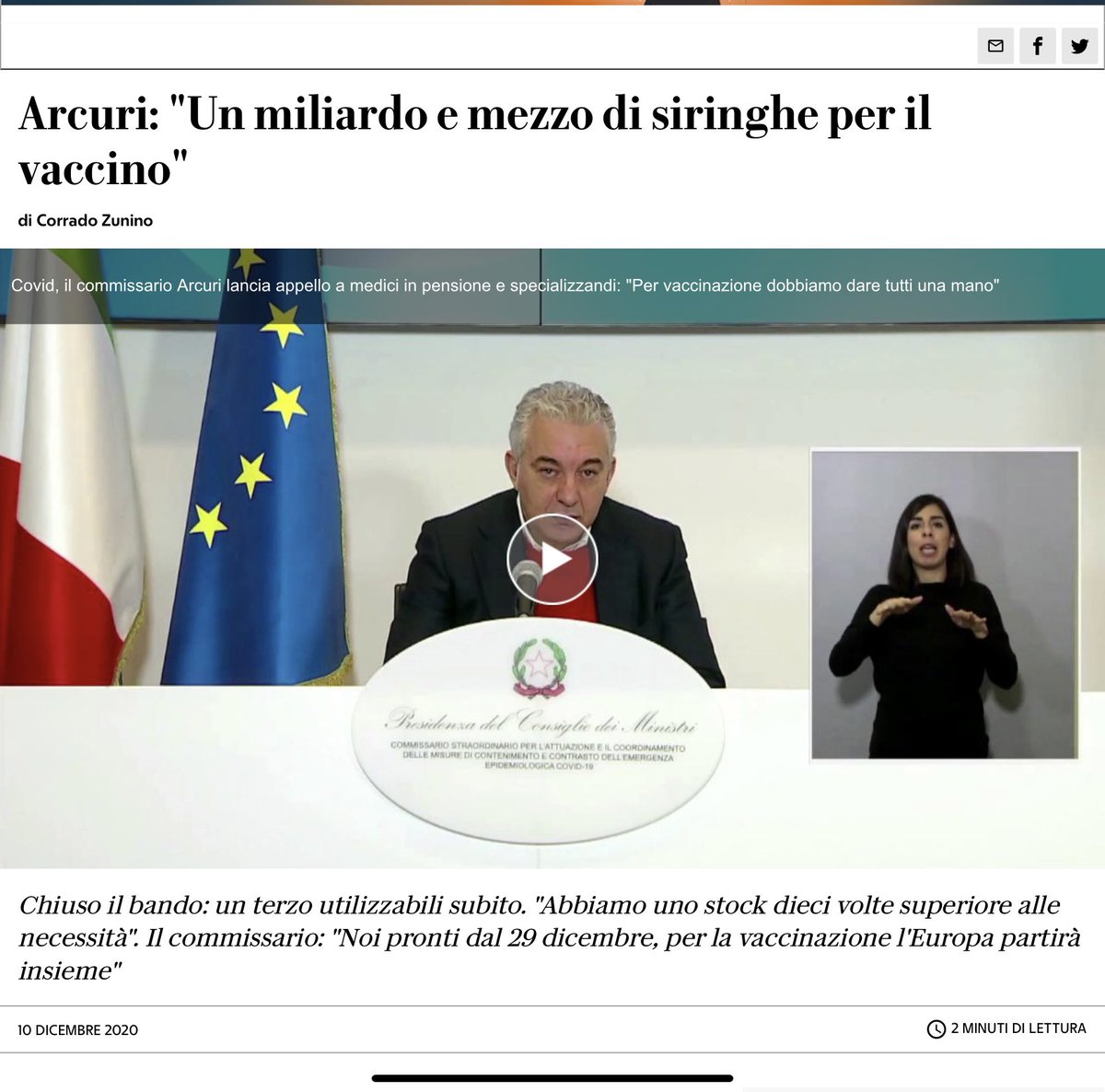 Leggo oggi sui giornali: mancano le siringhe per il vaccino. #Covid #vaccinoCovid #siringhe #arcuri