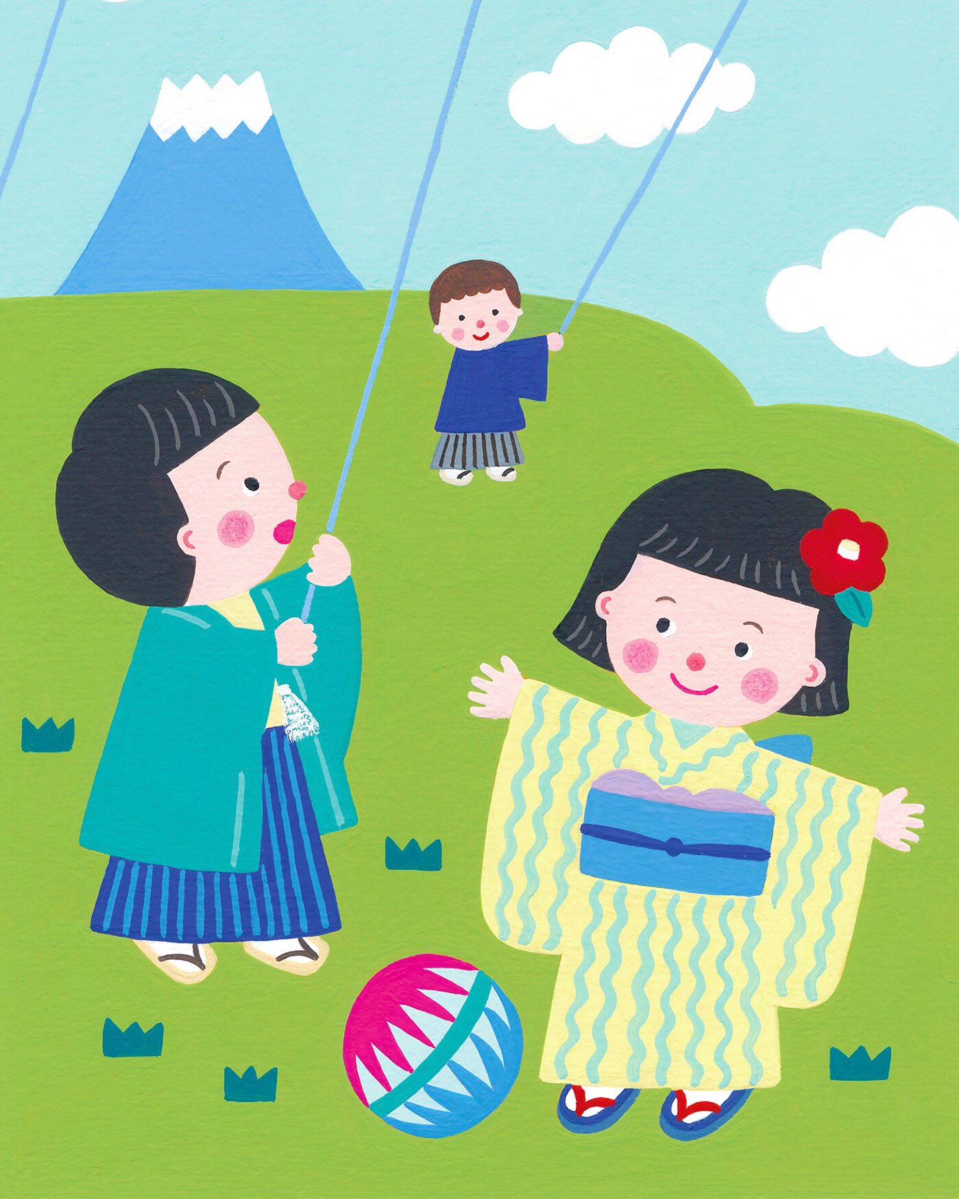秋永 悠 1月 January 童謡 お正月 より すずき出版さんの出版ノートとカレンダーのイラストで 毎月季節にちなんだ 童謡をモチーフにしています これから1年間 毎月1枚ずつ投稿していこうと思います Illustration January Newyear