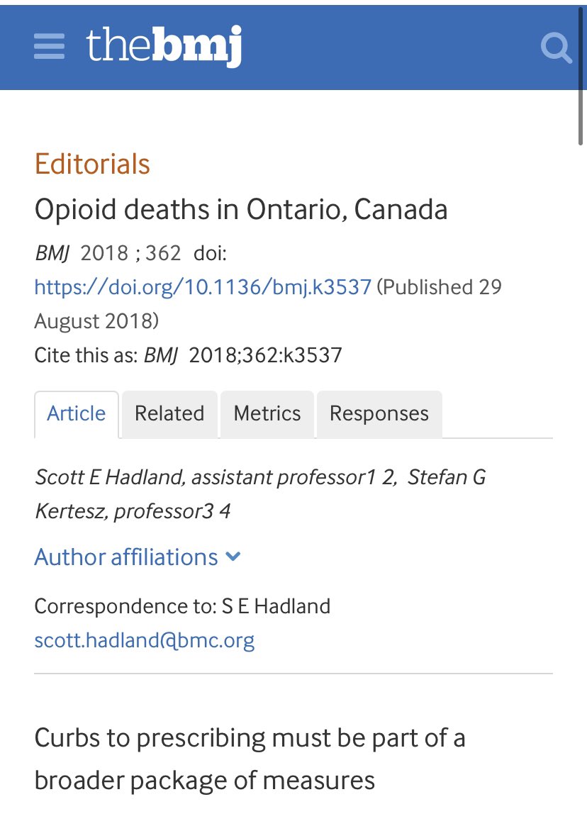 6/The presence of prescribed opioids in decedents is a reminder that they still do matter, however, I wrote with  @DrScottHadland in  @bmj_latest based on work by  @Tara_Gomes And the policy response requires a broader approach  https://www.bmj.com/content/362/bmj.k3537