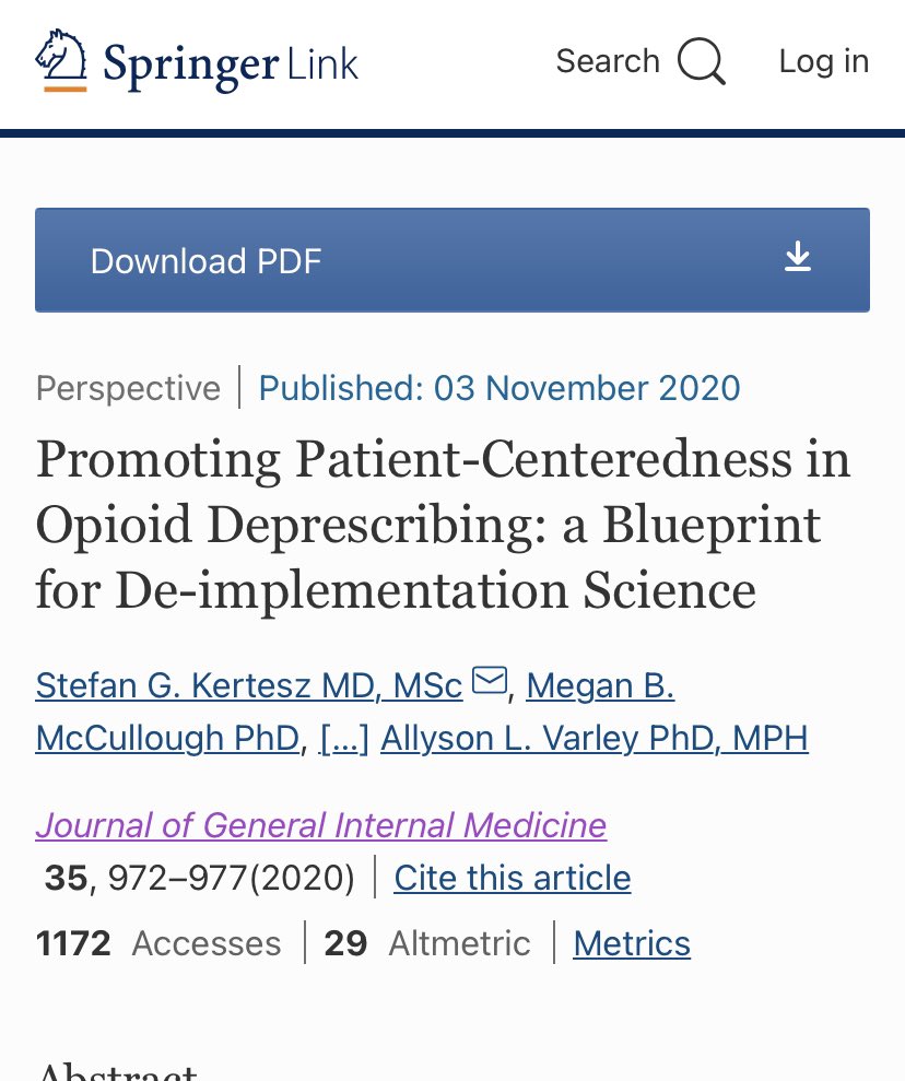 10/For anyone (a) planning new policies or (b) researching the IMPLEMENTATION of opioid prescribing changes, please use our blueprint to promote patient-centered approaches to action and assessment -  @JournalGIM  @BethDarnall  @AllysonVarley  https://link.springer.com/article/10.1007/s11606-020-06254-7