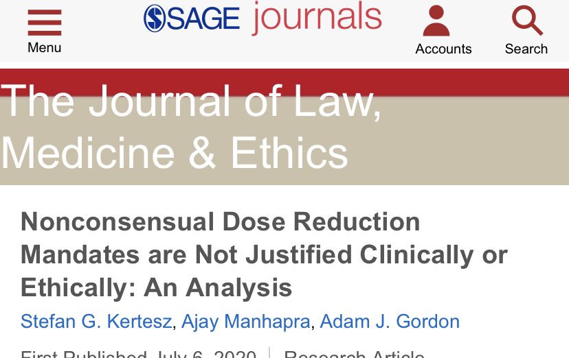 9/By 2020, we urged that mandates to taper  #opioids were not justified ethically or clinically - even when there could be debate about the original initiation of those meds. Clinical complexity shouldn’t eclipse moral clarity   https://journals.sagepub.com/doi/full/10.1177/1073110520935337