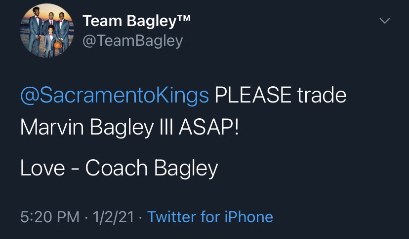 [情報] Marvin Bagley III的爸爸喊話希望國王交易