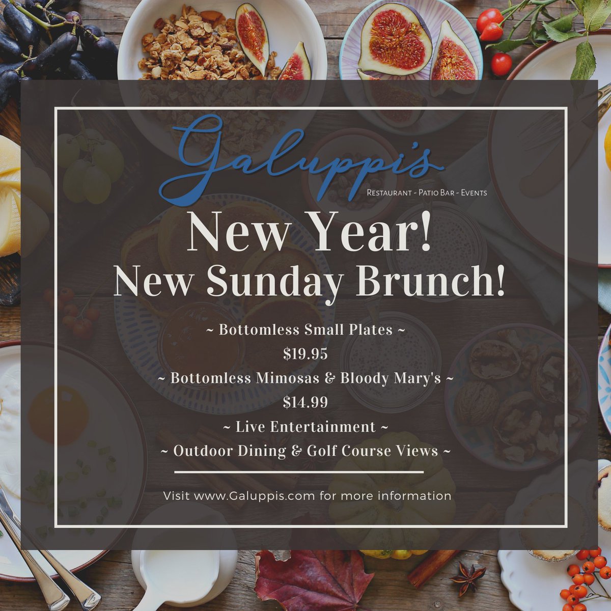 New Year. New Sunday Brunch! Endless Small Plates. Only $19.95/pp. starting at 10am Jan. 3rd.