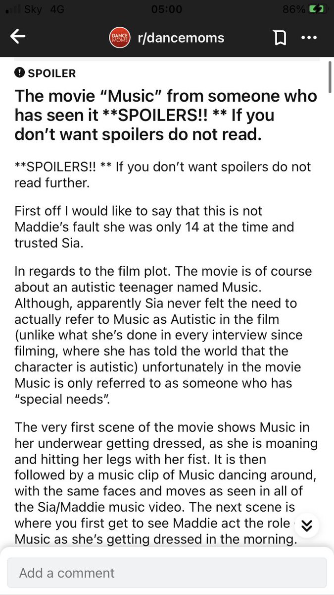 For anyone planning on watching Sia’s new movie “Music” that’s got Maddie Ziegler - a neurotypical dancer - playing an autistic girl... Don’t. Attached in this thread is a review from someone who has seen the movie and yep, it’s just as awful as we thought.(Part 1)