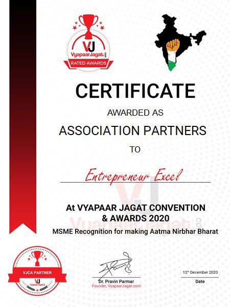 Ent_Ex_Official's tweet image. Entrepreneur Excel is proud to associate as Community Partner for VyapaarJagat Convention &amp;amp; Awards 2020. An initiative to facilitate small &amp;amp; medium business owners i.e. MSME sector recognition for &quot;MAKING AATMA NIRBHAR BHARAT”

#EntrepreneurExcel