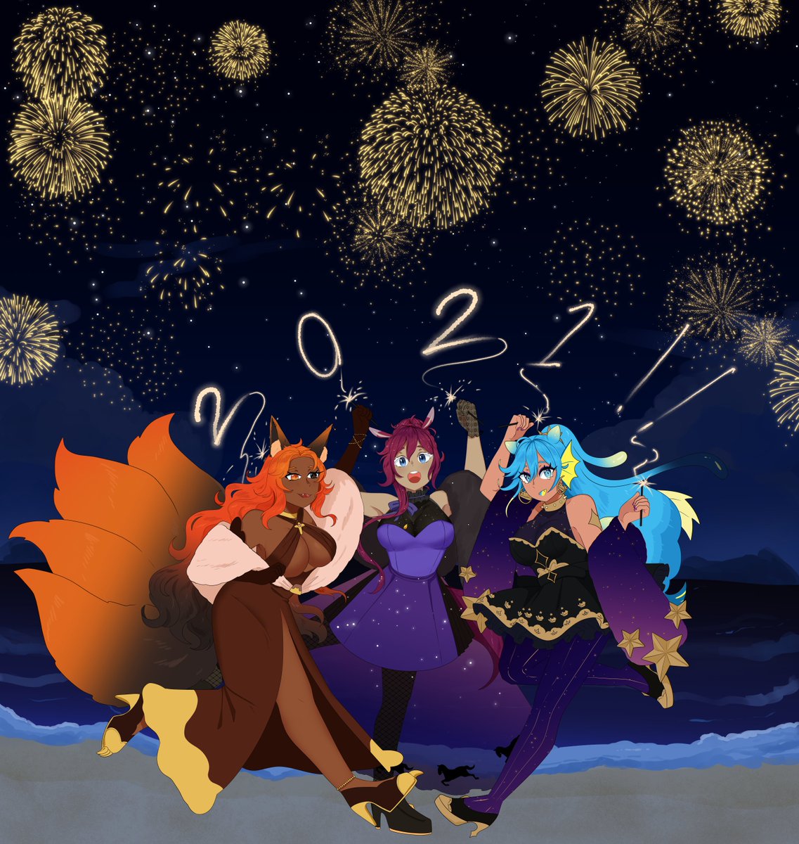 SeaSlugWitch's tweet photo. A happy new years to all!!!! Featuring @cursed_pudding , @SylvettePony and I!!!!!!!!
#seadoodlestia #RaceHorseSylvette #ToastyPudding https://t.co/7CFONyTofH