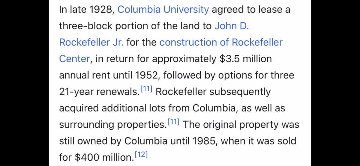 Columbia leased it to John D. Rockefeller, for $3.5 million a year, for up to 87 years. Then things really took off. 1931 was demolition of many buildings, and commencement of massive building projects. 1931 was the unofficial first tree, followed by the official on in 1933.