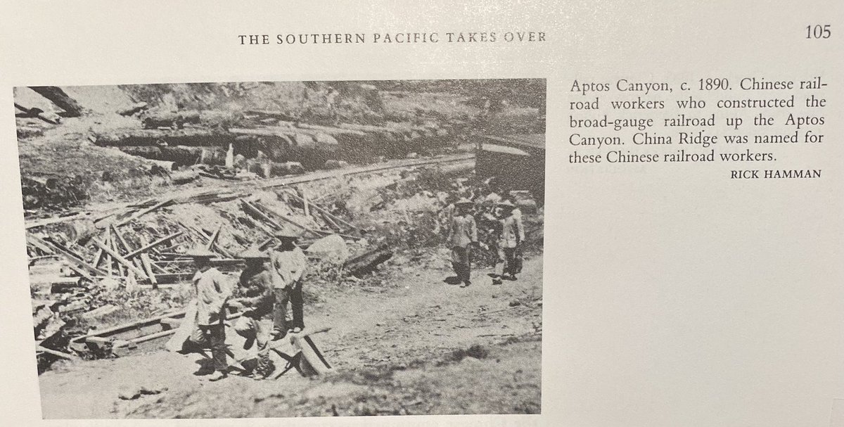 “Southern Pacific’s branch into Aptos Canyon was a model of arrogance & power. Rather than drape a narrow-gauge railroad up the twisting canyon, they used cuts, fills, and trestles to force its heavy broad-gauge railroad up a narrow canyon called Hell’s Gate.” p.105  #ChinaRidge