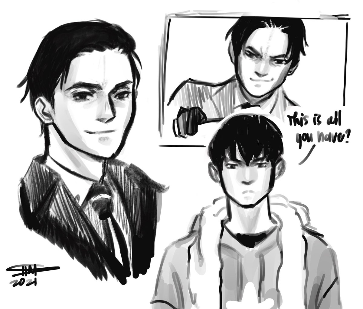 Just started watching Millionaire Detective Balance: Unlimited on January 1 and I like it? Hahaha so here are some Daisuke Kambe (or Kanbe, idk) sketches! #artph 