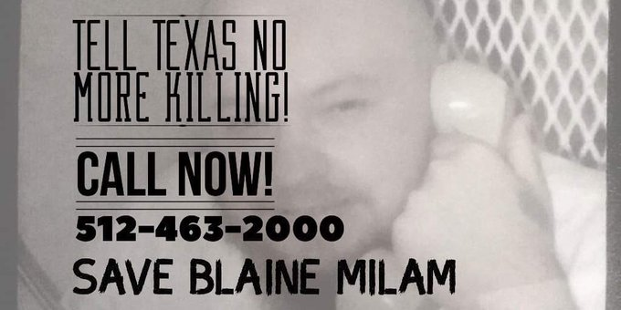KarineOmry's tweet photo. The #DeathPenalty is a symptom of a culture of violence, not a solution to it. Pls call @GovAbbott ask him to halt #BlaineMilam's execution. Blaine is scheduled to be executed on Jan 21. We are tired of the killing!
#NotInMyNameTexas
#SaveBlaine
#EndTheDeathPenalty https://t.co/ftSGTeMqY4