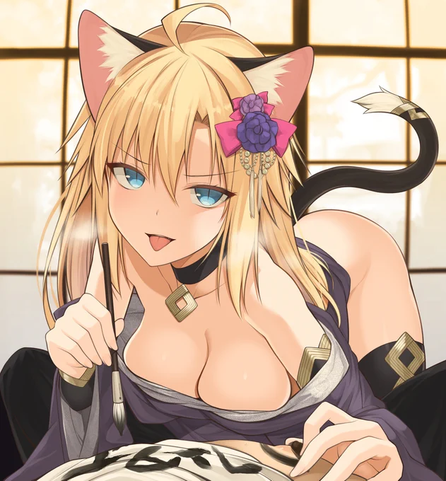 猫耳お嬢様の書き初め 
