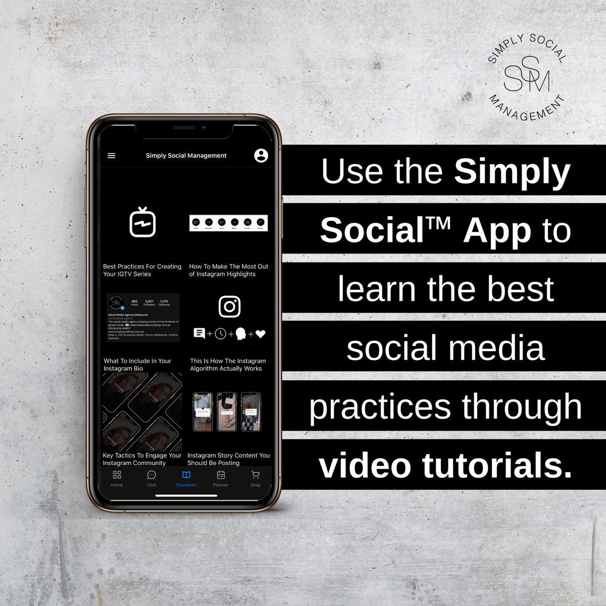 SOCIAL MEDIA TIPS, TRICKS, TRENDS AND HOW-TO'S — Use the Simply Social™ App to learn the best social media practices for your brand through videos tutorials. Discover via the 'Education' tab inside the App.

#SimplySocialApp #AppStore #GooglePlay #SocialMediaEducation