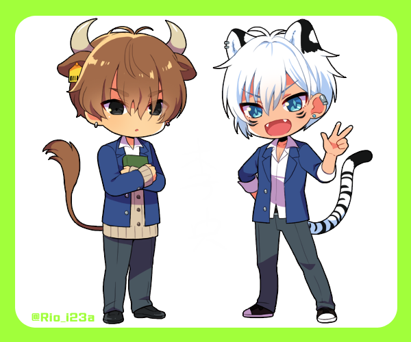 🐂🐅ちまいの学パロ風
#オリキャラ
#デフォルメ 