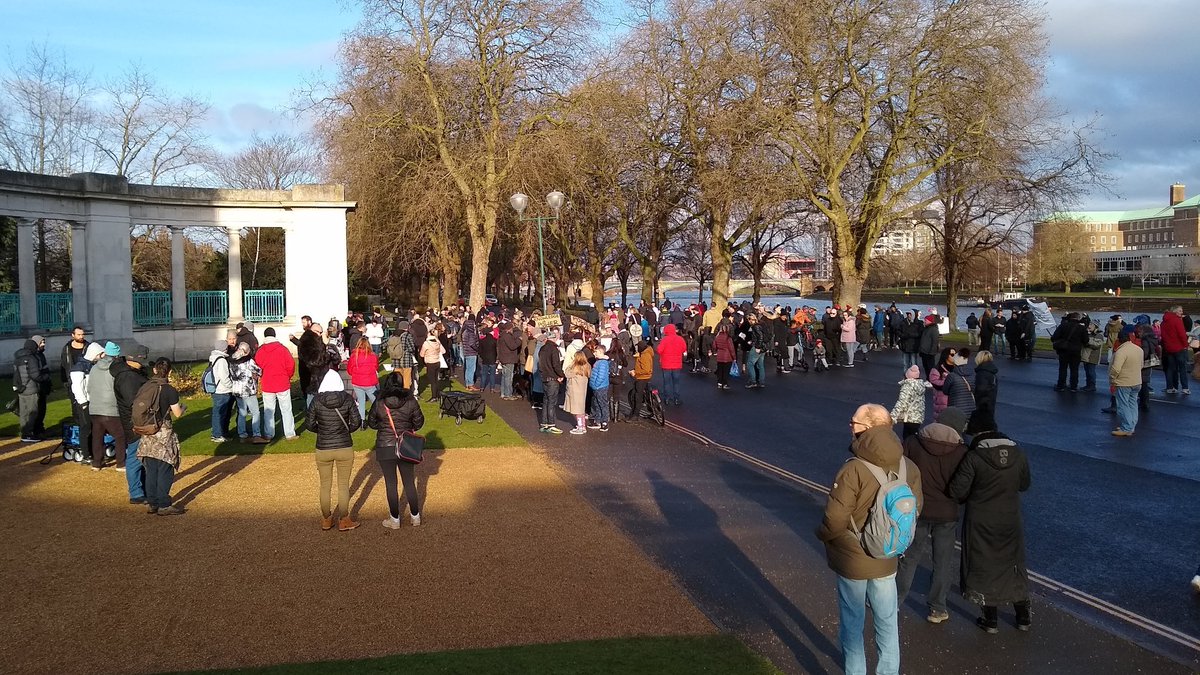 The crowd is s good mix of ages, many appear in their twenties but notable numbers of OAPs.There are some Anonymous / V for Vendetta masks in evidence along with a distinct smell of dope.