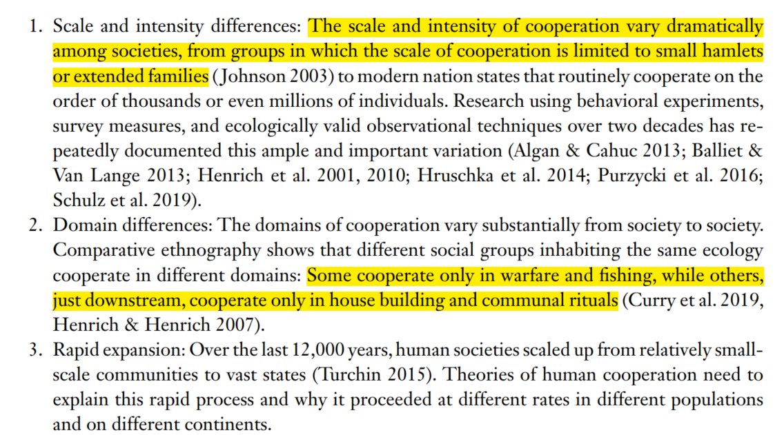 The Origins and Psychology of Human Cooperation  https://sci-hub.do/10.1146/annurev-psych-081920-042106 Gonna do the usual screencap highlights of half the paperFirst, because some people are still unaware, it's generally accepted that kin and reciprocity altruism not enough to explain human ultrasociality