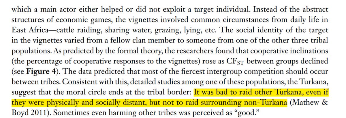they try to pull some formulas not unlike Hamilton's r x b >c for more cultural forms of cooperation. My first instinct is to be skeptical, but apparently it predicts when cultural differences turn into 'it's ok to make a bit of a heckin' mass murder to that tribe, nbd really'