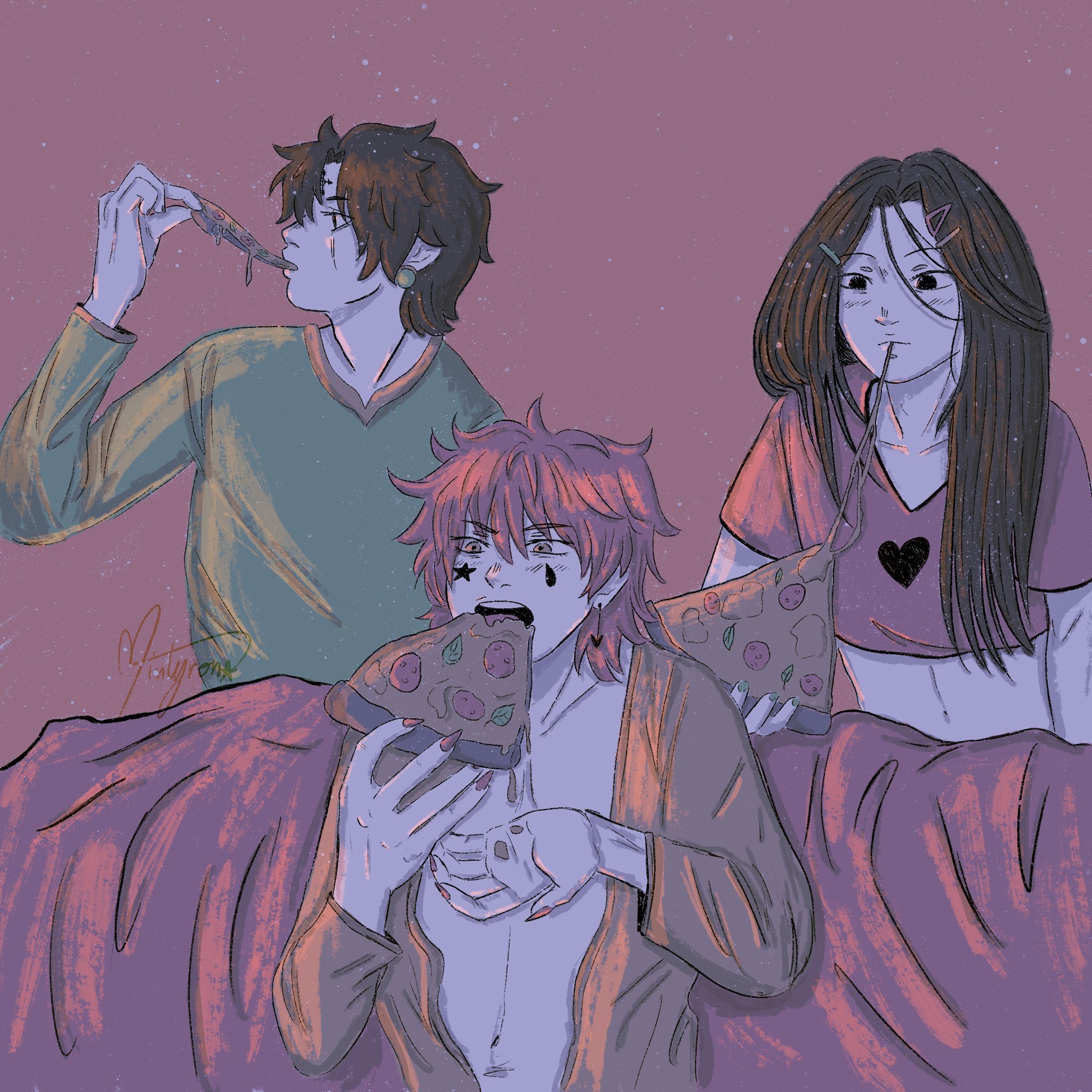 Fern Commissions Open Movie Night Pizza Chrollolucilfer Hisokamorow Illumizoldyck Chrollo Kurorolucilfer Hisoka Illumi Adultrio Hunterxhunter Hxh Hxhfanart ハンターxハンター クロロ ルシルフル イルミ ゾル