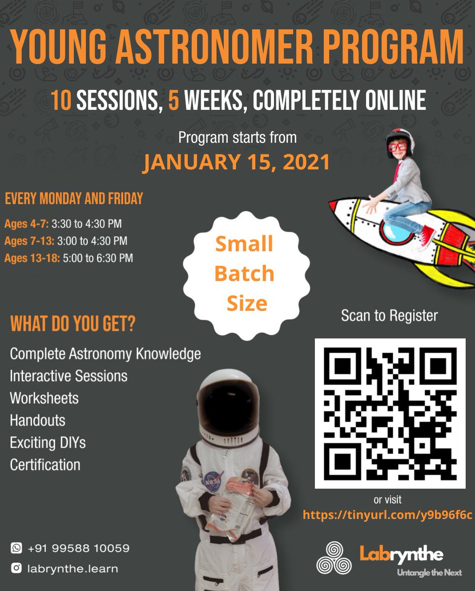 LabryntheLtd's tweet photo. Give your #kids  a #headstart to a career in Astronomy by enrolling them in our new batch of the #Young_Astronomer_Program! 👨🏼‍🚀🧑🏾‍🚀

This is a 10 session 5 week interactive online learning program

Register at: https://t.co/CuojcNGRVR

For more details, call/whatsApp:+91-9958810059 https://t.co/LRCQCtSgdl