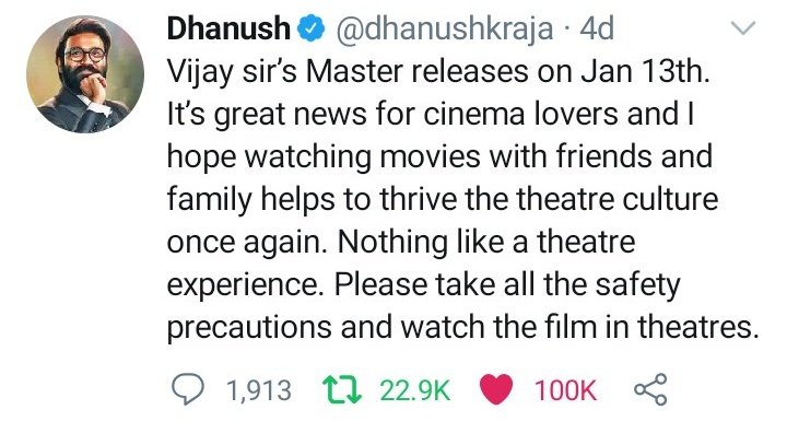 DhanushRiyas2's tweet photo. First 100k Likes for #Dhanush Anna Tweet 💯💥
@dhanushkraja @actorvijay

 @Dfan_champ @Itz_Me_Yoga @Gowdham_dfan @kodi_sankar3 @Harish_D_Psycho @Itz_TheriBaby
@TeluguDFC

#MasterFilm #MasterPongal
#JagameThandhiram #Karnan #AyirathilOruvan2 #DhanushinAo2 
#BestActorDHANUSH https://t.co/AHDJY5baCo