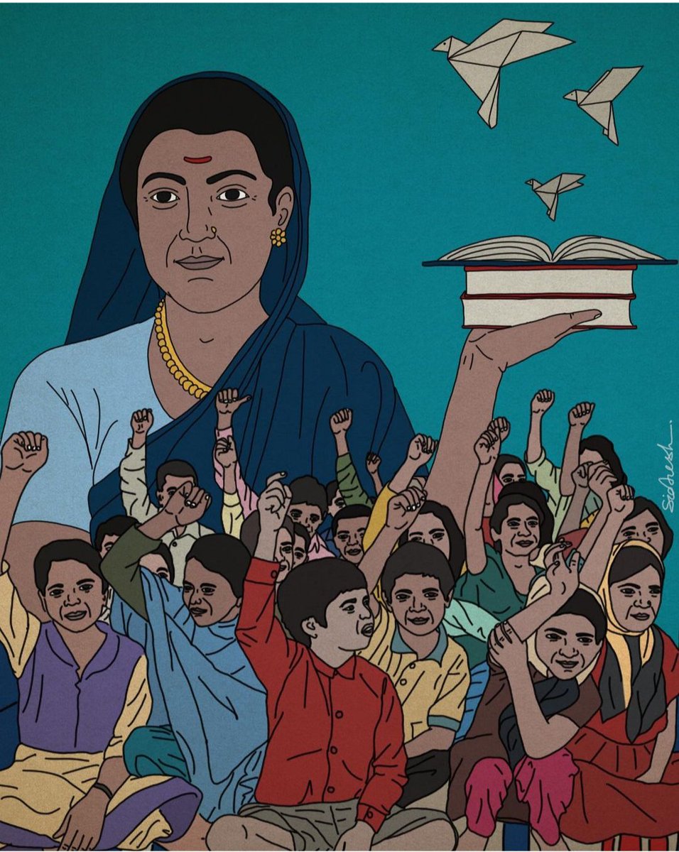 A thread on Savitribai Phule, a pioneering icon of anti-caste feminism, education and liberation, to commemorate her birth on this day, in 1831. Follow this thread as we remember her contribution to our anti-caste feminist politics. Artwork by illustrator  @siddheshgautam