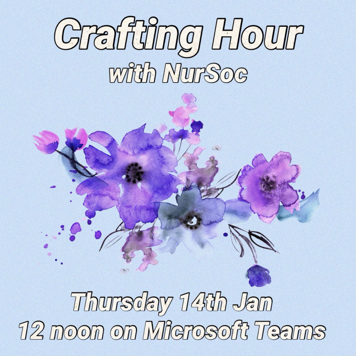 Crafting Hour with NurSoc is being run on Thu 14th January @ midday, by our lovely Inclusions Officer, @Zeilie1!
Bring your own materials &amp; ideas! Get creative as we paint, write, make &amp; chat to each other. This much needed wellbeing event will help us all wind down w/ friends.