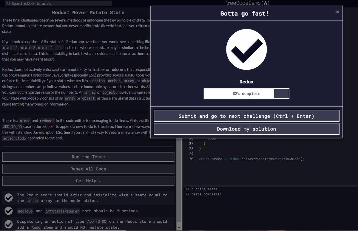 CodeQueenQBM's tweet image. Can&apos;t Quit, Won&apos;t Quit! Solved how to: &quot;Redux: Never Mutate State&quot;.
#FreeCodeAcademy #WomenWhoCode #CodeQueen #SoftwareEngineer #CodeNewbie #Study #StudyMotivation #mindset #focus #driven #goals #selfLearner #CodeGirl #CodeGurl #Redux #codeMotivation

@Career_Karma
@KenzieAcademy