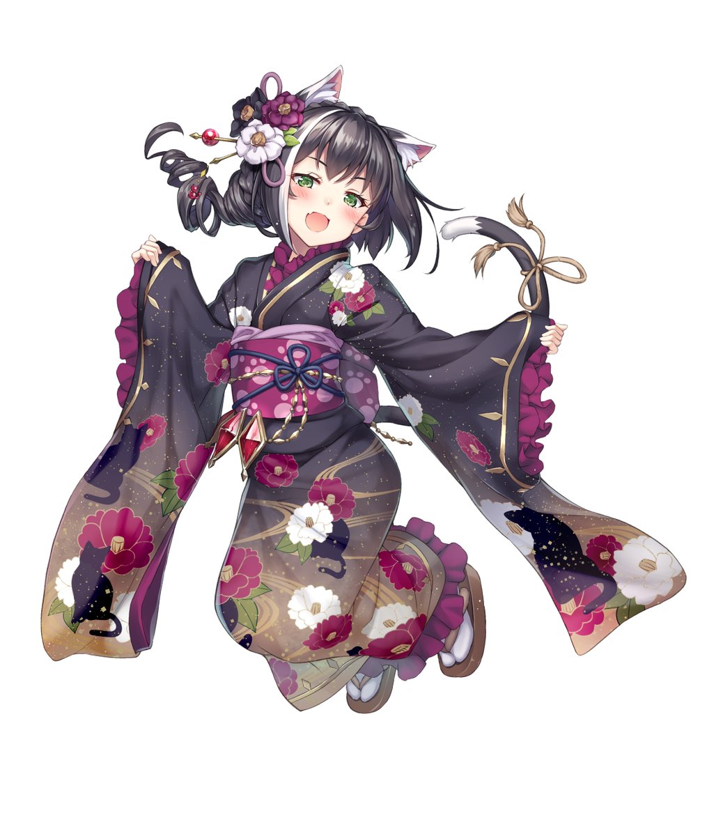 karyl (princess connect!) 1girl japanese clothes animal ears black kimono kimono solo cat ears  illustration images