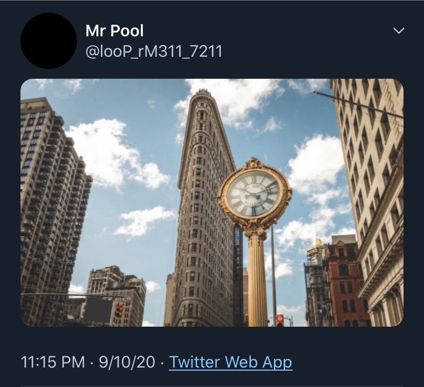 On September 9, 2020, Mr. Pool posted a clock showing, more or less, 11:12. 8/*