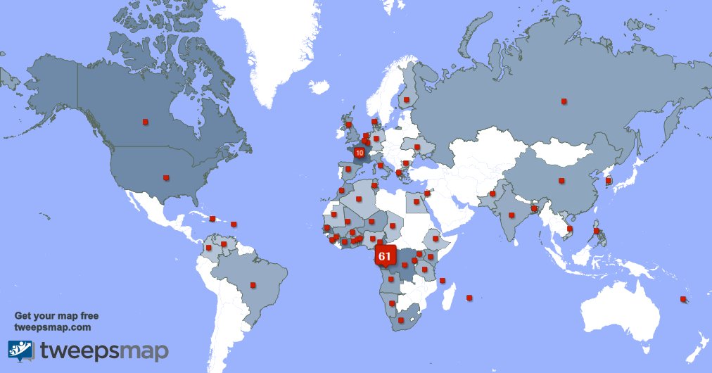 Merci beaucoup à mes 2 nouveaux abonnés qui vivent en: Congo la semaine dernière. tweepsmap.com/!dongoyi