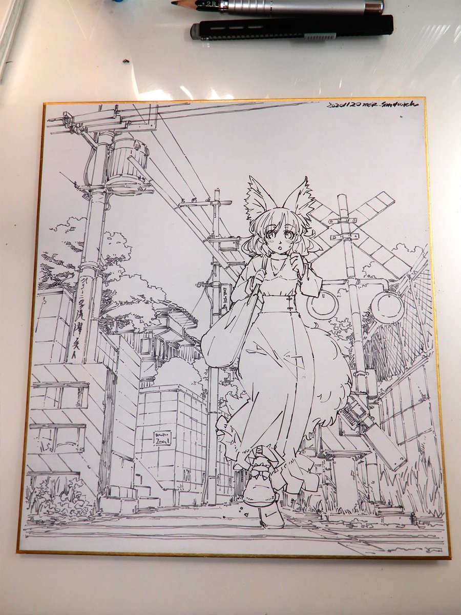 線画。時々買い物に行く少し離れたスーパーの横にある踏切がモデルだけど、道幅はかなり狭くなってます。 