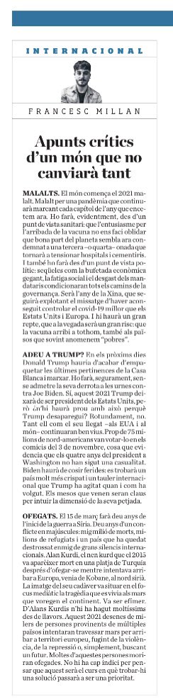 francescmillanA's tweet photo. Tres apunts per aquest 2021 que acaba de començar. 

La llista completa, però, podria ocupar tot un diari. https://t.co/Grtqmgwp7S