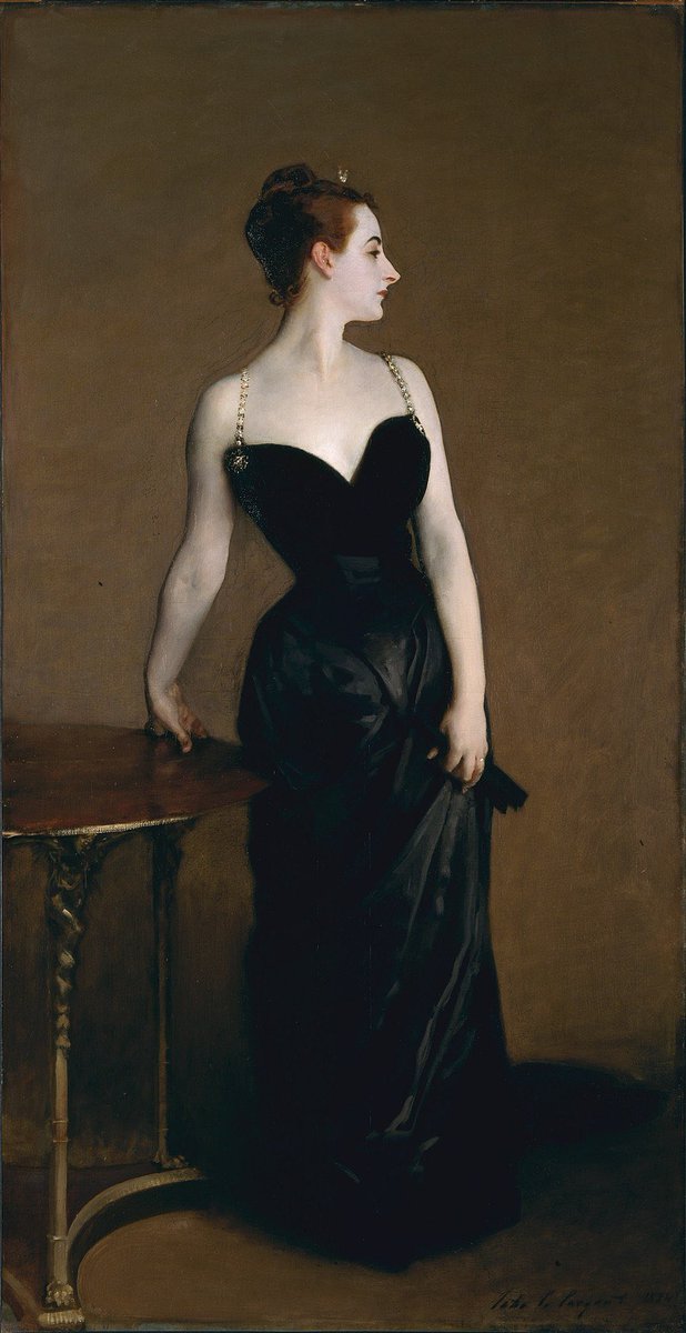 This is John Singer Sargent’s “Madame X” (1884). Although it doesn’t look remotely controversial today, when it was exhibited at 1884 Paris Salon, the public were so shocked & disgusted that Sargent moved out of the country, and his model’s reputation never recovered.Thread!