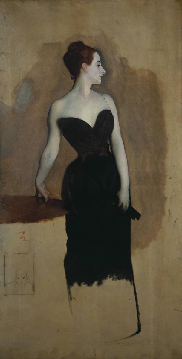 The original painting showed the subject with the dress straps off her shoulders (seen in this sketch.) This was repainted by Sargent following the outcry.