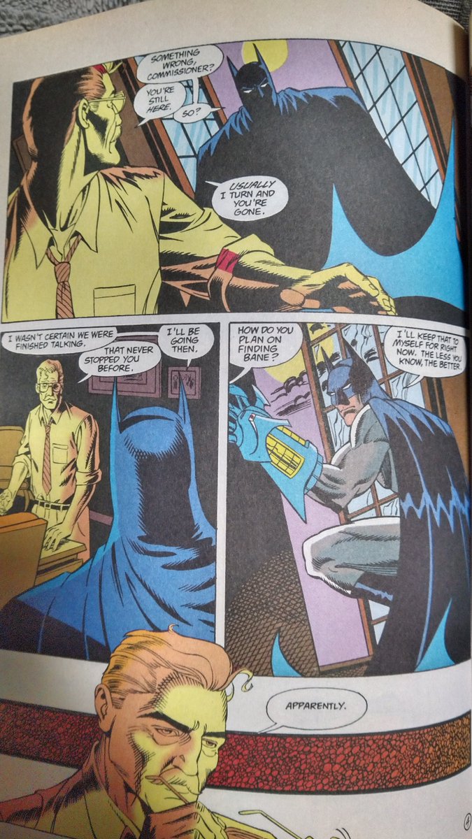 バットマン(引き継いでまだ間のないアズラエル)が話を最後まで聞いてたので逆にゴードンが「あれっ?」ってなる貴重なシーン。 