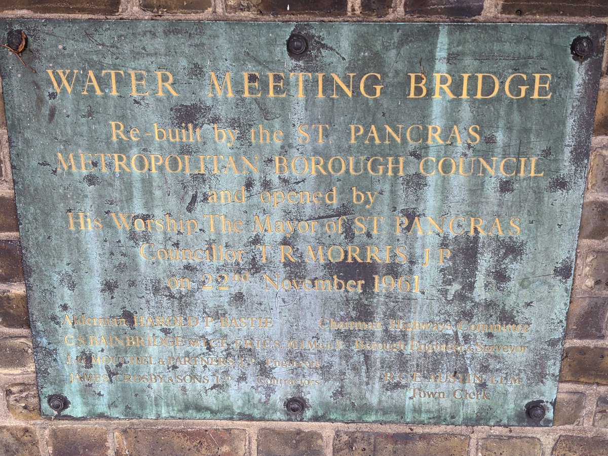 6/ Water Meeting Bridge, over the Regent's Canal, rebuilt by St Pancras Metropolitan Borough Council in 1961. Borough Motto: 'With Wisdom and Courage'.