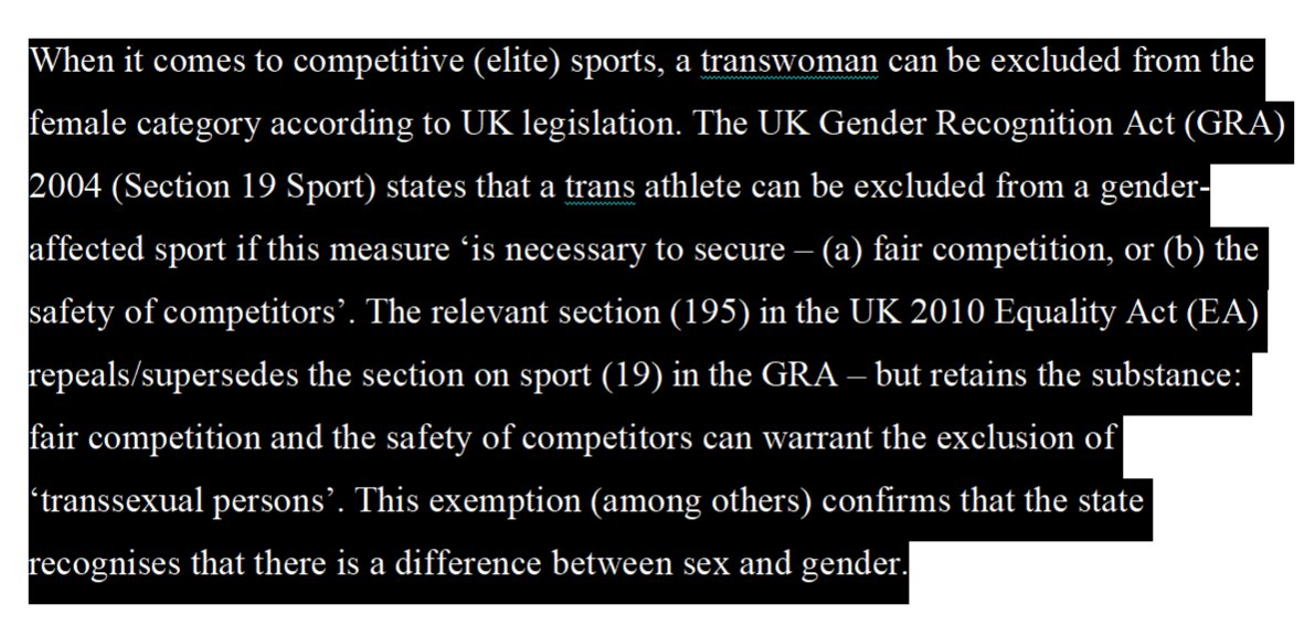 ... doesn't not provide any citation for her claim about the UNHRC. What the IOC and CAS are saying is mere hyperbole."For the purposes of sport, trans and intersex women are considered fully female. Inclusion is the default." Not in UK and Australian law.